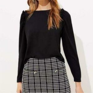 LOFT Black Long-Sleeve Top Blouse Shirt Large Super Versatile! Capsule Wardrobe